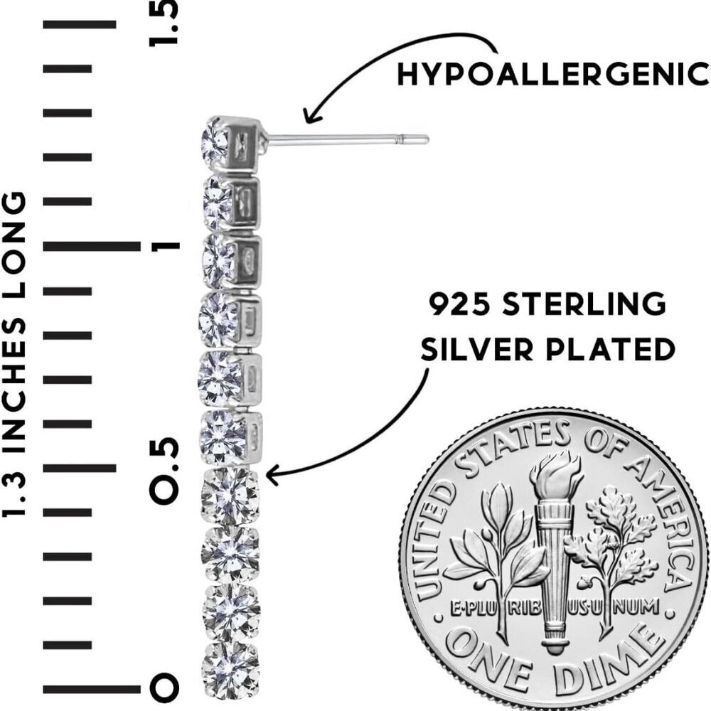 Diamond Drop Earrings Women Cubic Zirconia Silver Dangle Statement Jewelry - Picture 4 of 9